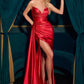Vestido de Satén con Escote en V sin Tirantes, (Varios Colores)