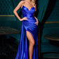 Vestido de Satén con Escote en V sin Tirantes, (Varios Colores)