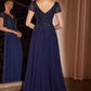 Vestido Línea A Chifón con Cuentas Color Navy.