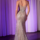Vestido Corte Sirena Con Brillantes y Con Tirantes Color Silver-Nude.