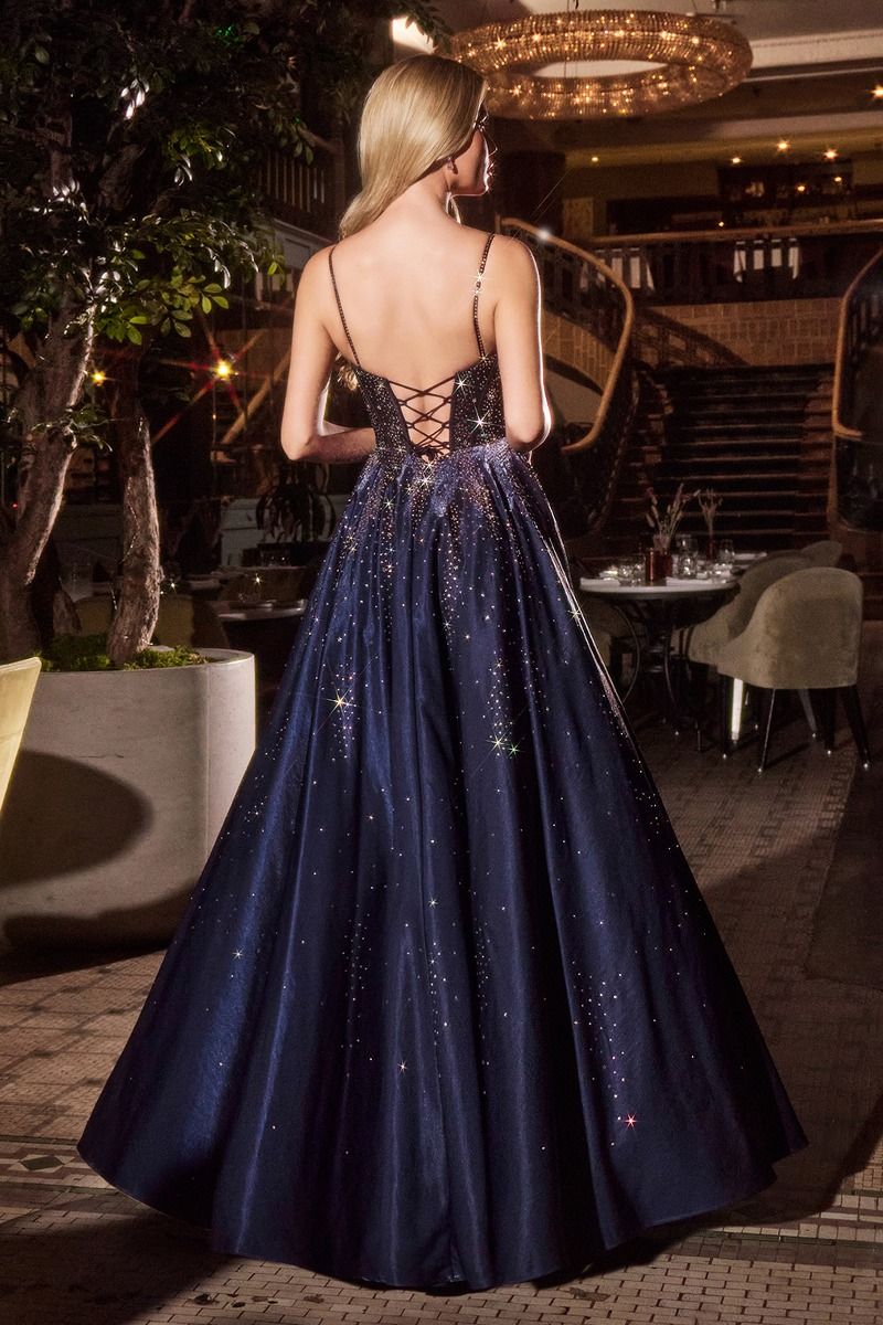 Vestido de Satén Con Detalle de Estrellas Color Navy