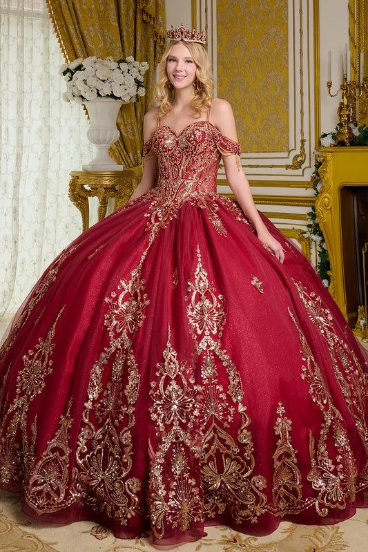 Vestido de Fiesta con Finos Tirantes Adornados con Pedrería, con Escote Corazón y Hombros Descubiertos, Color Burgundy