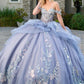 Vestido de Gala de Tul  con Aplicaciones de Mariposas en 3D con Aplicaciones y Bordados, Color Dusty Blue