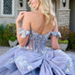 Vestido de Gala de Tul  con Aplicaciones de Mariposas en 3D con Aplicaciones y Bordados, Color Dusty Blue