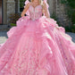 Vestido de Fiesta con Finos Tirantes Adornados con Lazos Brillantes, con Intrincados Bordados y Cuentas Brillantes, Color Pink