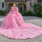 Vestido de Fiesta con Finos Tirantes Adornados con Lazos Brillantes, con Intrincados Bordados y Cuentas Brillantes, Color Pink