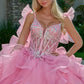 Vestido de Fiesta con Finos Tirantes Adornados con Lazos Brillantes, con Intrincados Bordados y Cuentas Brillantes, Color Pink