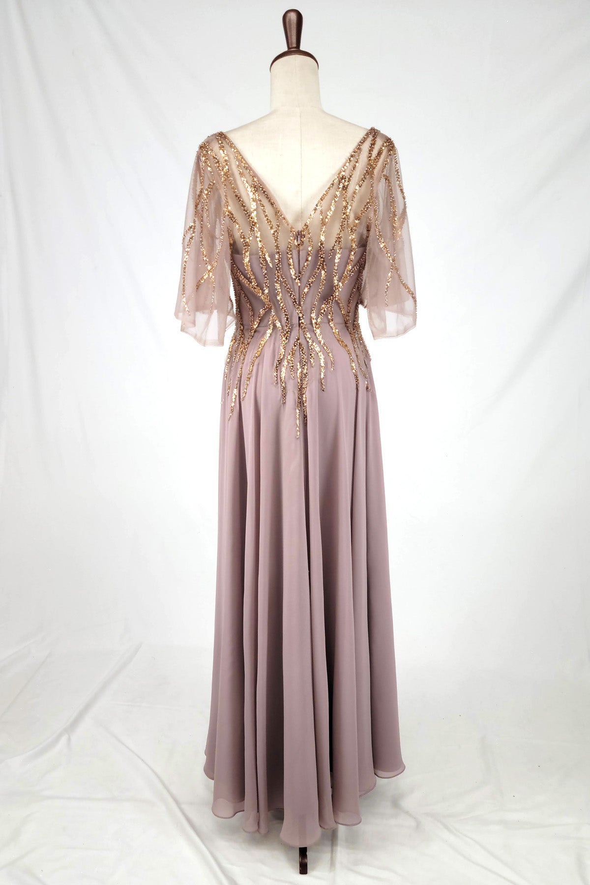 Vestido Largo con Escote en V Con Mangas Aplicaciones en Pedrería y Lentejuela (Varios Colores)