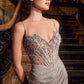 Vestido Escote moderno, corpiño transparente adornado y abertura en la pierna.(Dos Colores)