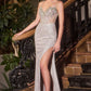Vestido Escote moderno, corpiño transparente adornado y abertura en la pierna.(Dos Colores)