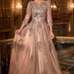 Vestido en Línea A on  Escote alto, mangas tres cuartos y espalda en V (Varios Colores)