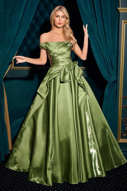Vestido con  Escote con hombros descubiertos, cintura plisada estructurada y corpiño fruncido.