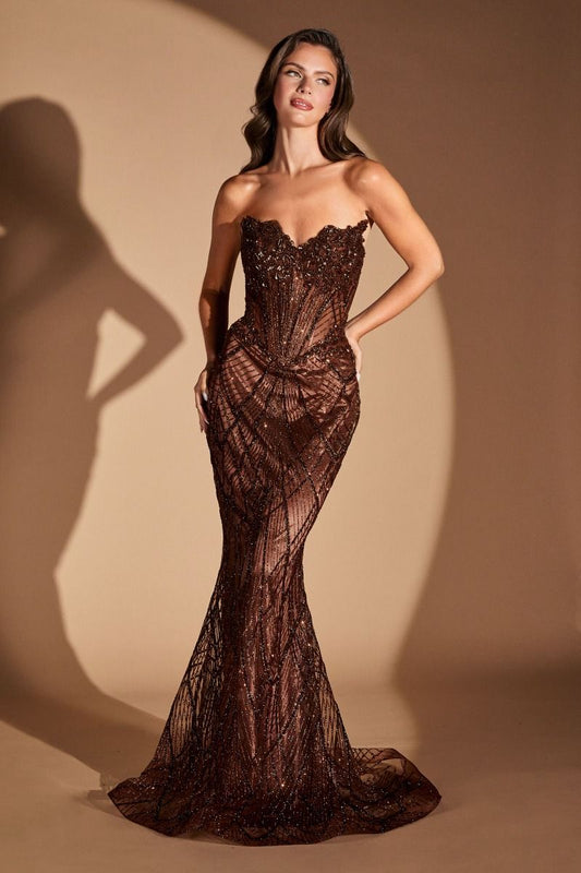 Vestido Corte Sirena Escote de corazón sin tirantes con adornos de cuentas por todas partes