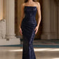 Vestido Recto Ajustado, Escote Recto, Adornos Brillantes y Suave Drapeado, Varis Colores
