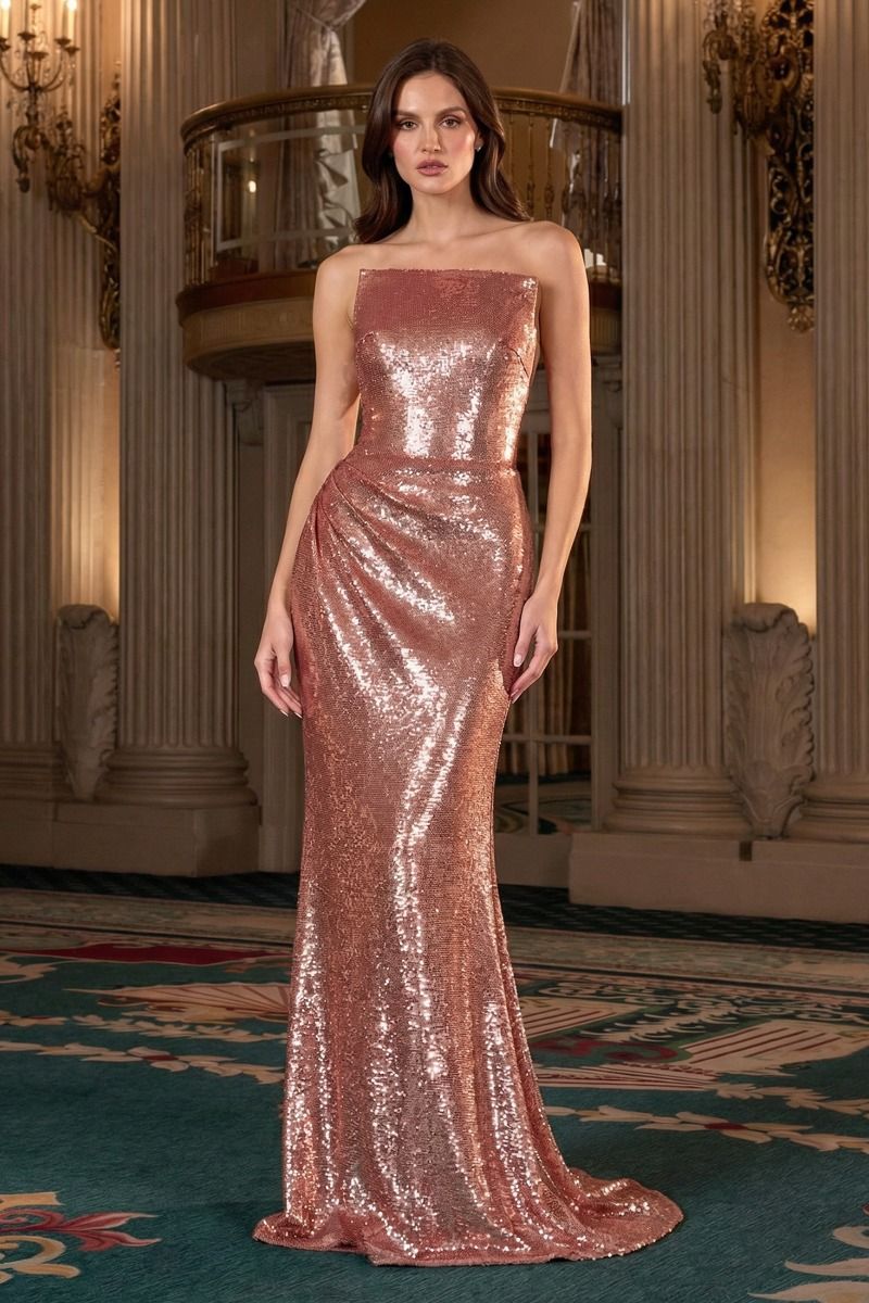 Vestido Recto Ajustado, Escote Recto, Adornos Brillantes y Suave Drapeado, Varis Colores