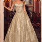 Vestido de Gala con Drapeado y Pedrería de Cristal, Falda Amplia con Acabados Brillantes, Varios Coloresl