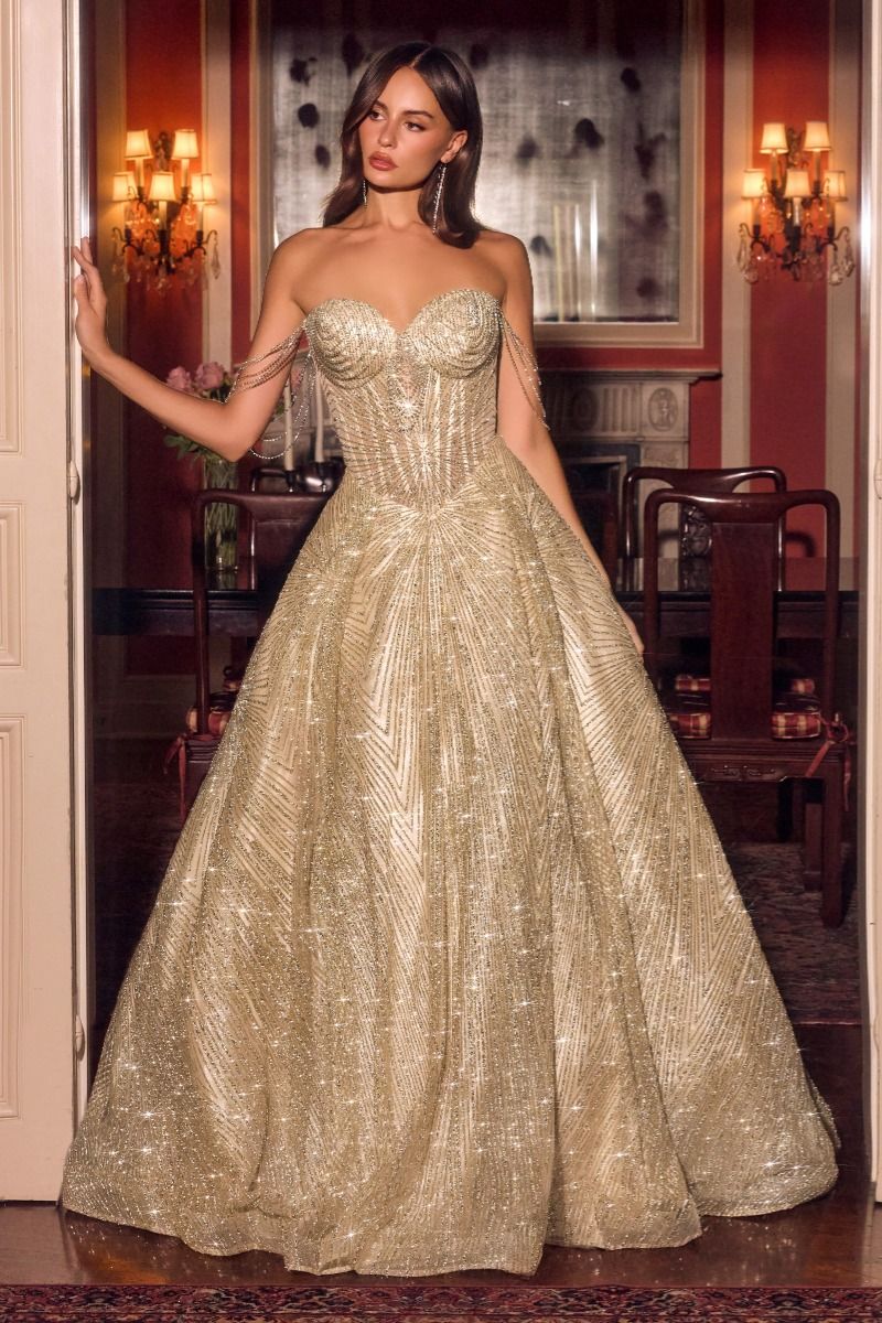 Vestido de Gala con Drapeado y Pedrería de Cristal, Falda Amplia con Acabados Brillantes, Varios Coloresl
