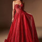 Vestido de Gala con Drapeado y Pedrería de Cristal, Falda Amplia con Acabados Brillantes, Varios Coloresl