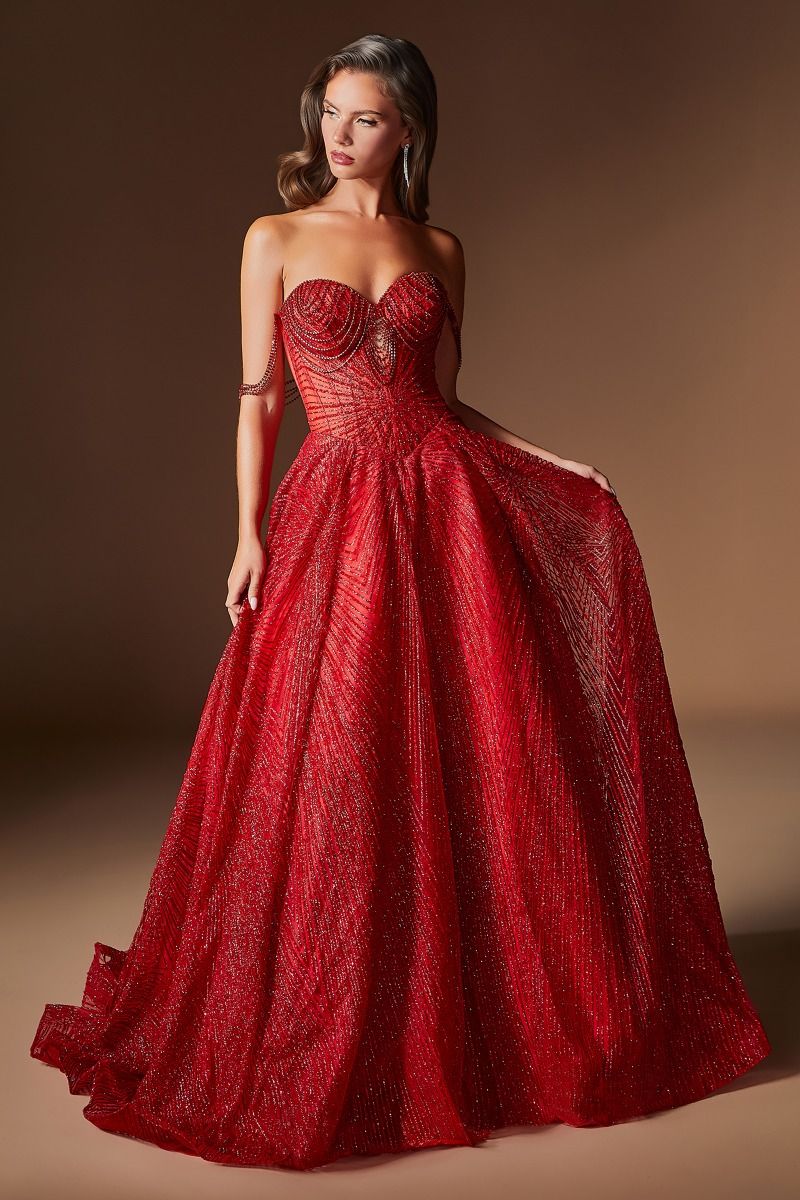 Vestido de Gala con Drapeado y Pedrería de Cristal, Falda Amplia con Acabados Brillantes, Varios Coloresl