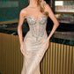 Vestido Corte Sirena con  Escote de corazón profundo sin tirantes, corpiño transparente y motivo lineal de cuentas (Varios Colores)