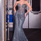 Vestido Corte Sirena con  Escote de corazón profundo sin tirantes, corpiño transparente y motivo lineal de cuentas (Varios Colores)