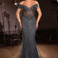 Vestido Corte Sirena Escote con hombros descubiertos y motivo lineal de cuentas (Varios Colores)