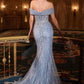 Vestido Corte Sirena Escote con hombros descubiertos y motivo lineal de cuentas (Varios Colores)
