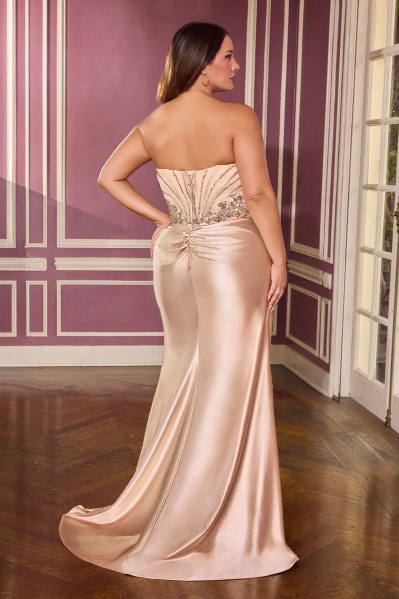 Vestido Curvy Corte Recto, Escote de Corazón sin Tirantes, Corpiño Tipo Corsé y Falda Drapeada (Varios Colores)