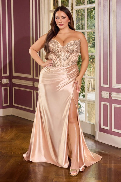 Vestido Curvy Corte Recto, Escote de Corazón sin Tirantes, Corpiño Tipo Corsé y Falda Drapeada (Varios Colores)