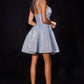Vestido Corto en A, Escote Redondo Drapeado con Apliques de Encaje Floral y Corpiño de Corsé Transparente (Varios Colores)
