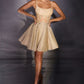 Vestido Corto en A, Escote Redondo Drapeado con Apliques de Encaje Floral y Corpiño de Corsé Transparente (Varios Colores)