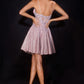 Vestido Corto en A, Escote Redondo Drapeado con Apliques de Encaje Floral y Corpiño de Corsé Transparente (Varios Colores)