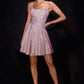 Vestido Corto en A, Escote Redondo Drapeado con Apliques de Encaje Floral y Corpiño de Corsé Transparente (Varios Colores)