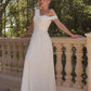 Vestido de Novia Corte en A, Escote de un Solo Hombro con Capa Drapeada de Gasa, Color Off White