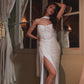 Vestido de Novia de Chifón  Drapeado Sin Tirantes Con Abertura Color Off White.