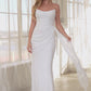 Vestido Corte recto Escote sin tirantes con drapeado fruncido y faja lateral en cascada color Off Withe