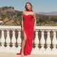 Vestido Dama de Honor de Chifón  Drapeado Sin Tirantes Con Abertura (Varios Colores)