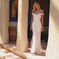 Vestido de Novia orte Sirena con Hombros descubiertos Color Offe White.