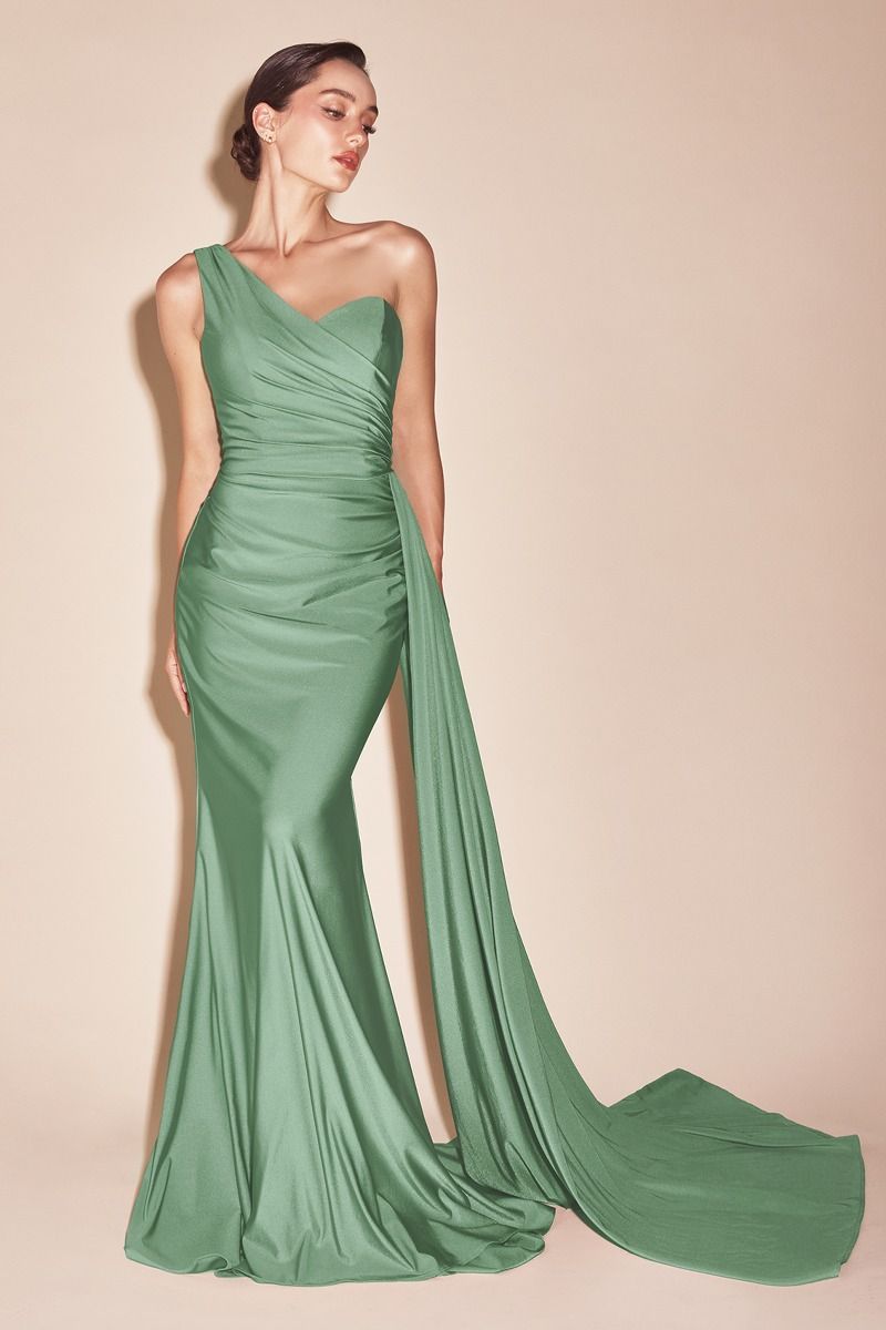 Vestido de Satén Elástico Ajustado de Un Hombro Curvy.  (Varios Colores)