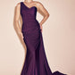 Vestido de Satén Elástico Ajustado de Un Hombro Curvy.  (Varios Colores)