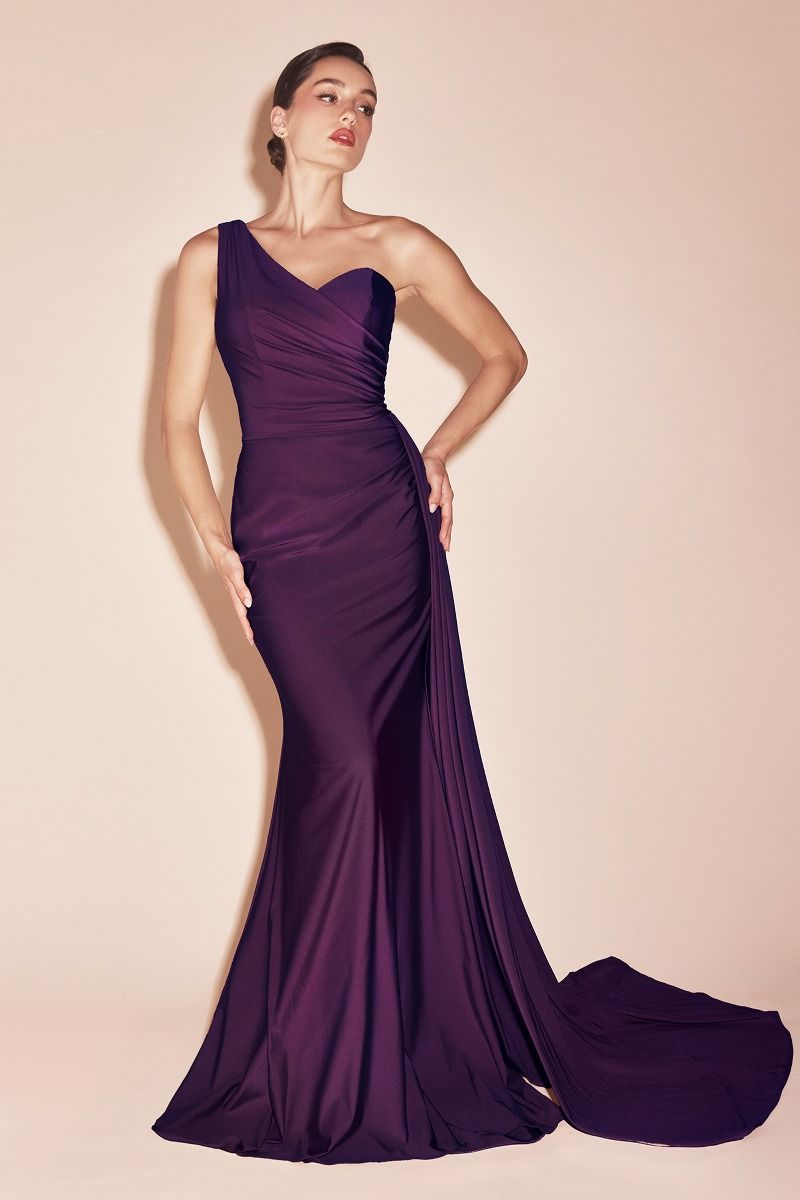 Vestido de Satén Elástico Ajustado de Un Hombro Curvy.  (Varios Colores)