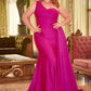 Vestido de Satén Elástico Ajustado de Un Hombro Curvy.  (Varios Colores)