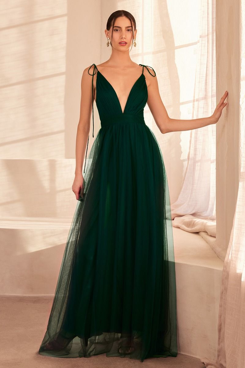 Vestido Corte en A de Tul Con Escote en V Plisado y Falda Fluido (Varios Colores)