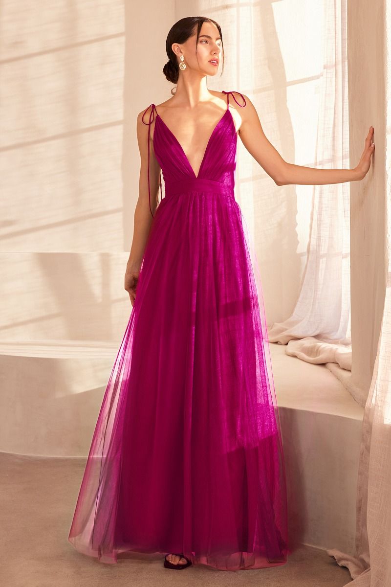 Vestido Corte en A de Tul Con Escote en V Plisado y Falda Fluido (Varios Colores)