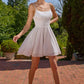 Vestido Corto en A, Escote Cuadrado con Tirantes Finos, Color Off White