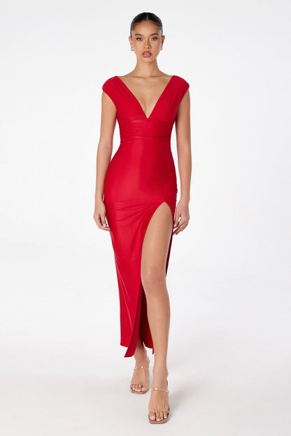 Vestido Corte Recto Midi con Abertura en la Pierna (Varios Colores)