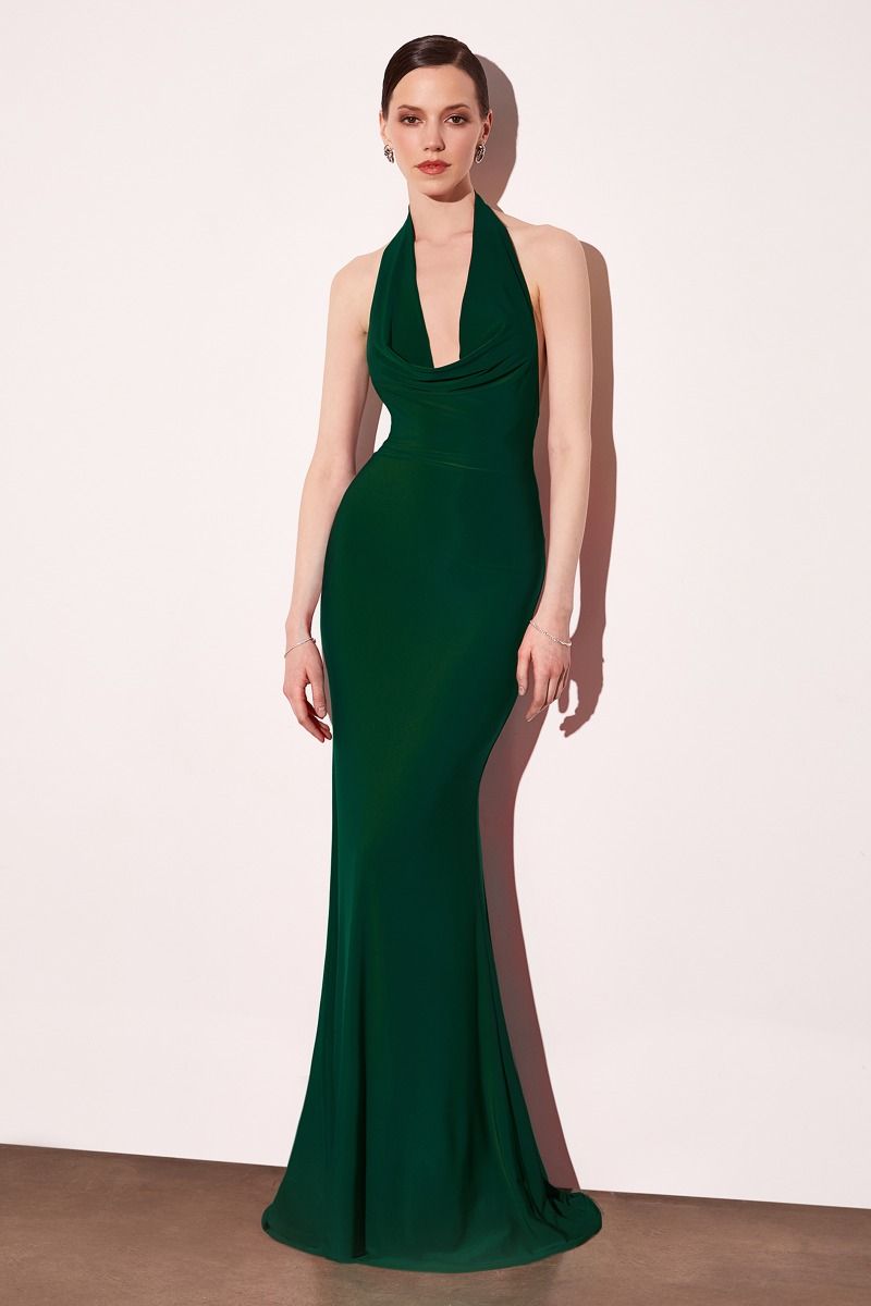 Vestido Corte Sirena Halter con espalda Descubierta (Varios Colores)