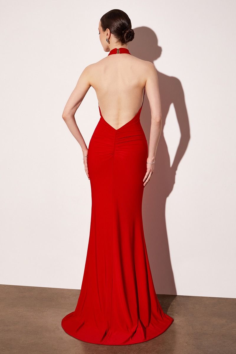 Vestido Corte Sirena Halter con espalda Descubierta (Varios Colores)