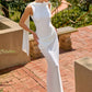 Vestido de Novia Estech, con Escote Halter Alto, Drapeado, Color Off White