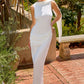 Vestido de Novia Estech, con Escote Halter Alto, Drapeado, Color Off White